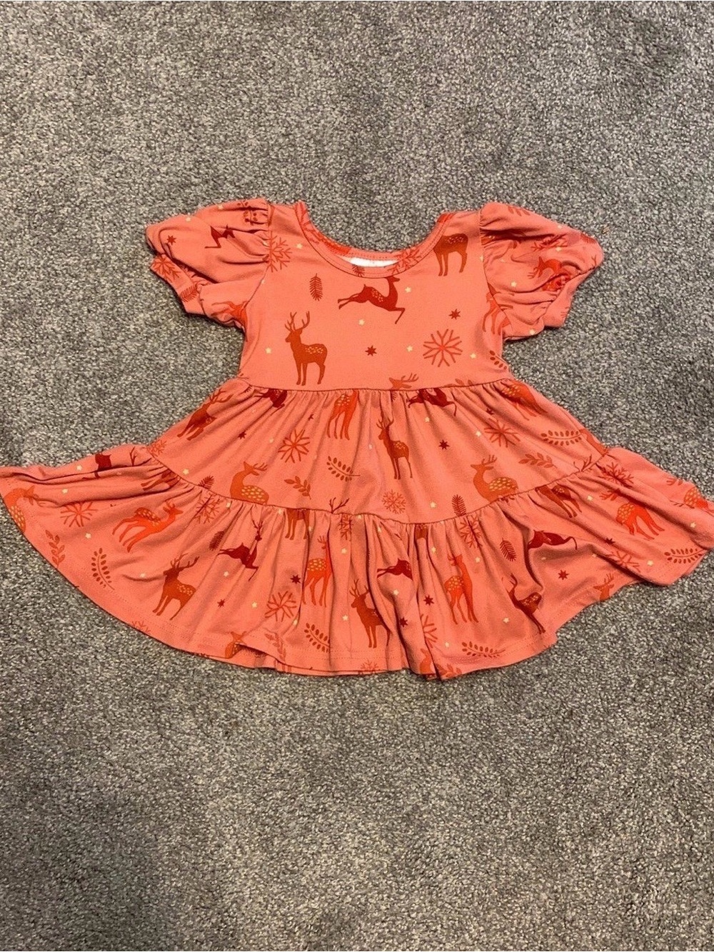 Dot Dot Smile Coral Deer Print Tiered Dress